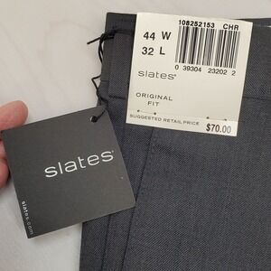 Slates Mens Original Fit Pleated Dress Pants Charcoal Gray Worsted Wool 44 NWT